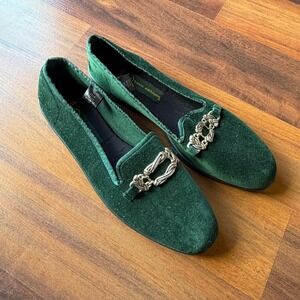 Basic Editions Green Velvet Chain Loafer‎ Slip On Comfort Dress Shoe